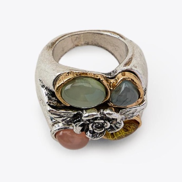 Zara silver textured metal ring with inset colored resin stones NWT - Picture 1 of 6